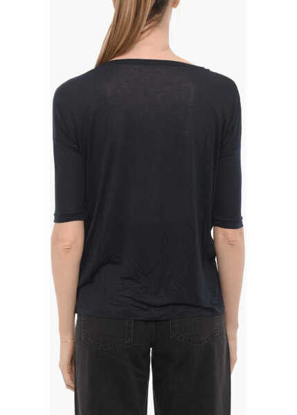 Tricouri Woolrich Solid Color Oversized Crew-Neck T-Shirt Blue Femei (BM 15276679) 2