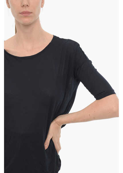 Tricouri Woolrich Solid Color Oversized Crew-Neck T-Shirt Blue Femei (BM 15276679) 3