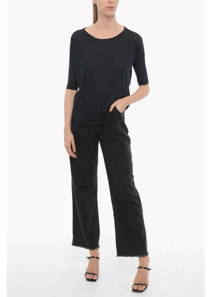 Tricouri Woolrich Solid Color Oversized Crew-Neck T-Shirt Blue Femei (BM 15276679) 4