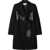 Off-White Wool Blended Flared Coat With Leather Belt Black