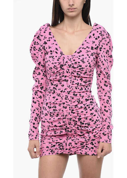 Rochii scurte ROTATE Birger Christensen Jacquard Mini Dress With V-Neckline Pink Femei (BM 15313909) 4