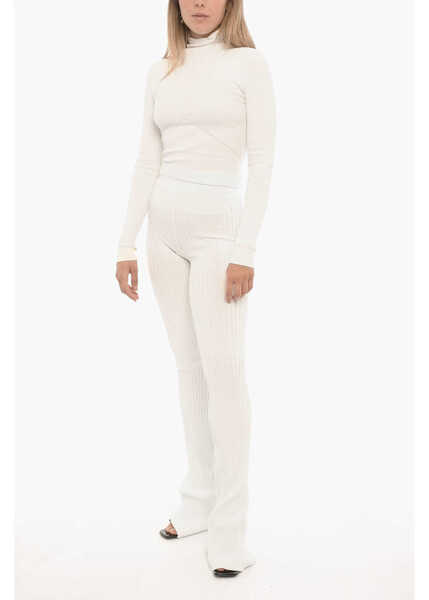 Pantaloni office ANDREADAMO Ribbed Boot Cut Pants White Femei (BM 15313930) 3