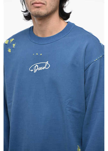 Bluze de trening Diesel S-Macs-L2 Distressed Sweatshirt With Embroidered Logo Blue Barbati (BM 15313957) 3