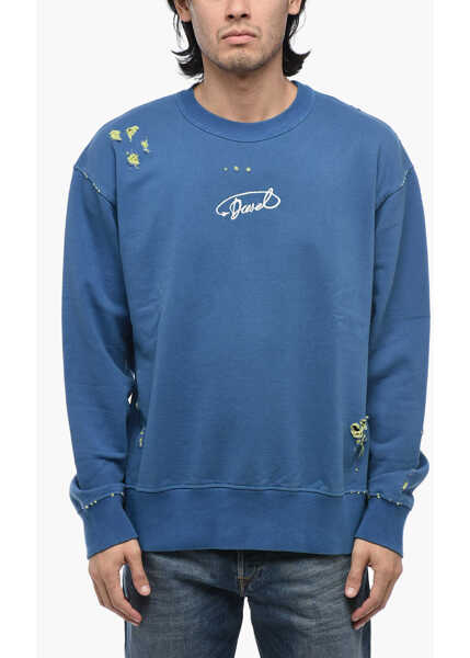 Bluze de trening Diesel S-Macs-L2 Distressed Sweatshirt With Embroidered Logo Blue Barbati (BM 15313957) 1