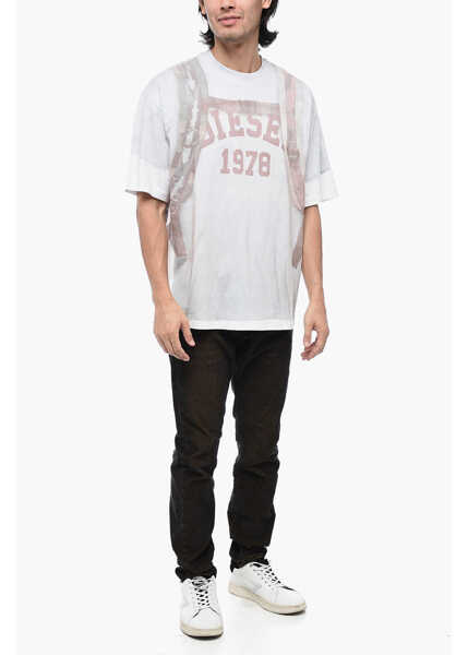 Tricouri Diesel T-Wash-E3 T-Shirt With Trompe Loeil Print White Barbati (BM 15314887) 4