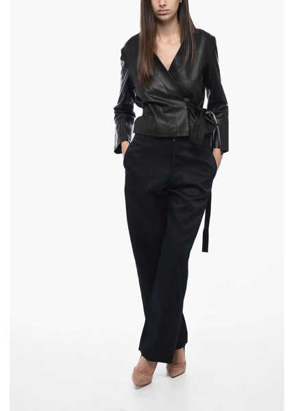 Pantaloni casual Maison Margiela Mm1 Straight-Leg Pants With Half Belt Blue Femei (BM 15315232) 3