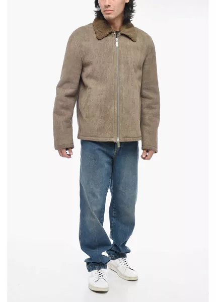 Paltoane Off-White Logoed Shearling Jacket Brown Barbati (BM 15315493) 4