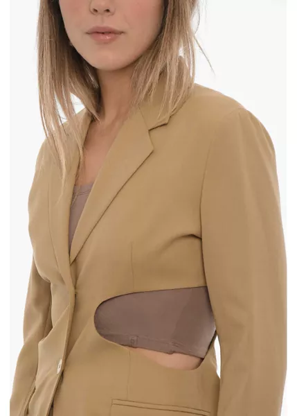 Sacouri LOW CLASSIC Slim Fit Sleek Blazer With Cut-Out Detail Beige Femei (BM 15315769) 3