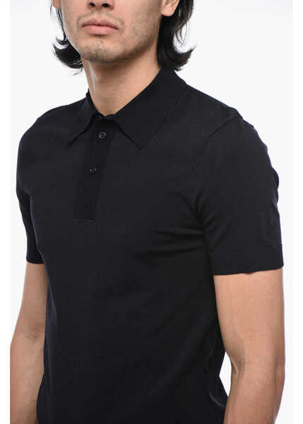 Tricouri Polo Neil Barrett Solid Color Slim Fit Polo Shirt Midnight Blue Barbati (BM 15326692) 3