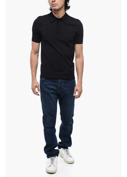 Tricouri Polo Neil Barrett Solid Color Slim Fit Polo Shirt Midnight Blue Barbati (BM 15326692) 4