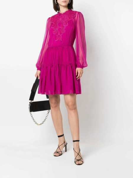 Rochii lungi Alberta Ferretti Silk Pleated Dress With Ton-Sur-Ton Embroidery Pink Femei (BM 15326914) 2