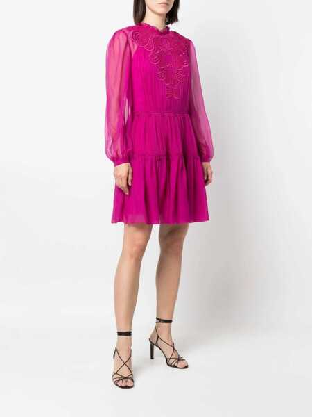 Rochii lungi Alberta Ferretti Silk Pleated Dress With Ton-Sur-Ton Embroidery Pink Femei (BM 15326914) 3