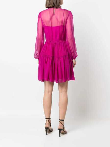 Rochii lungi Alberta Ferretti Silk Pleated Dress With Ton-Sur-Ton Embroidery Pink Femei (BM 15326914) 4