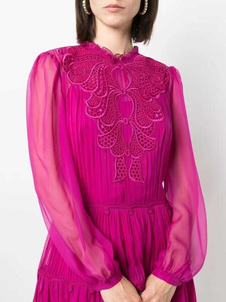 Rochii lungi Alberta Ferretti Silk Pleated Dress With Ton-Sur-Ton Embroidery Pink Femei (BM 15326914) 5