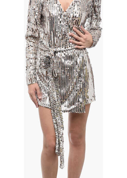 Rochii scurte ROTATE Birger Christensen Sequined Wrap Mini Dress Pink Femei (BM 15326917) 4