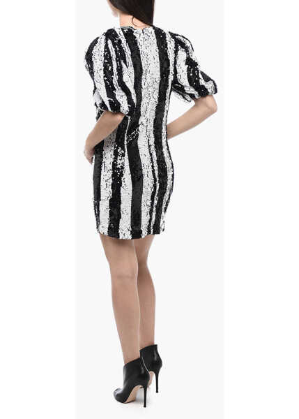 Rochii scurte ROTATE Birger Christensen Sequined Katie Dress With Puffed Sleeves Black & White Femei (BM 15326923) 2