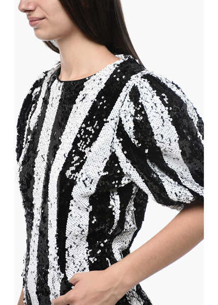 Rochii scurte ROTATE Birger Christensen Sequined Katie Dress With Puffed Sleeves Black & White Femei (BM 15326923) 3