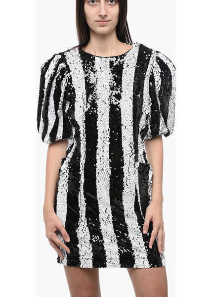 Rochii scurte ROTATE Birger Christensen Sequined Katie Dress With Puffed Sleeves Black & White Femei (BM 15326923) 4