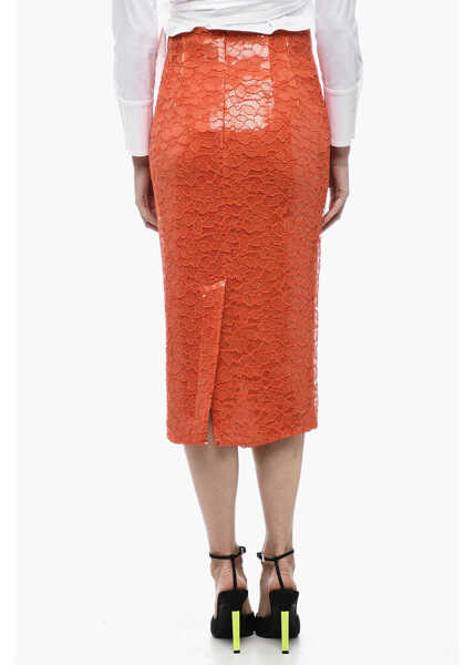 Fuste lungi LAQUAN SMITH Sequined Lace Longuette With Back Split Orange Femei (BM 15327334) 2