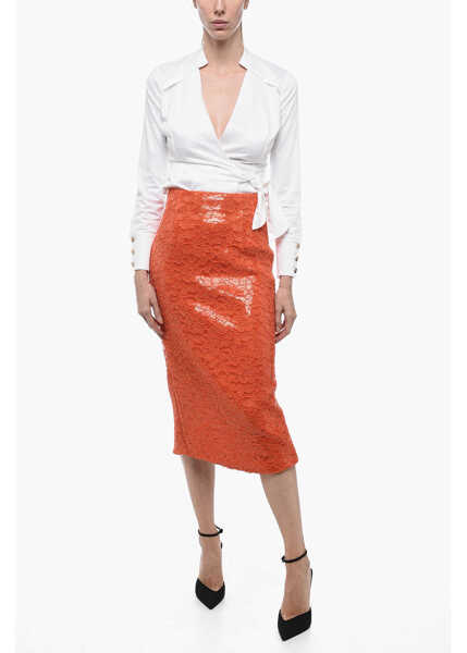 Fuste lungi LAQUAN SMITH Sequined Lace Longuette With Back Split Orange Femei (BM 15327334) 4