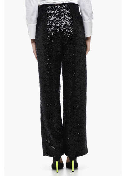 Pantaloni casual In The Mood For Love Sequined Clyde Pants With Wide Leg Black Femei (BM 15327337) 2