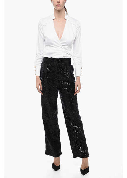 Pantaloni casual In The Mood For Love Sequined Clyde Pants With Wide Leg Black Femei (BM 15327337) 4