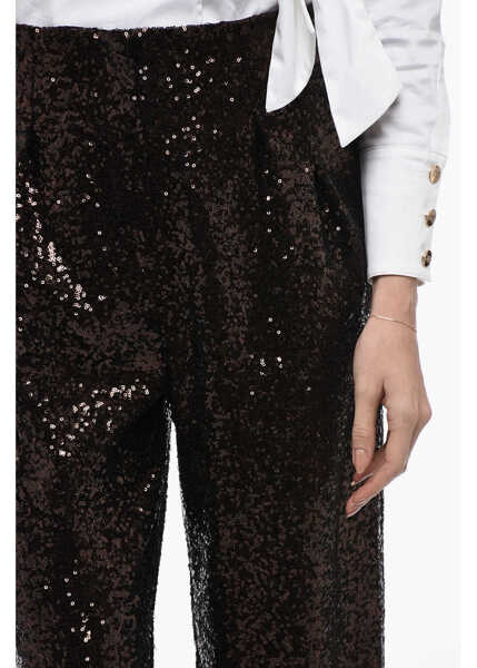 Pantaloni casual In The Mood For Love Sequined Clyde Pants With Wide Leg Brown Femei (BM 15327340) 3