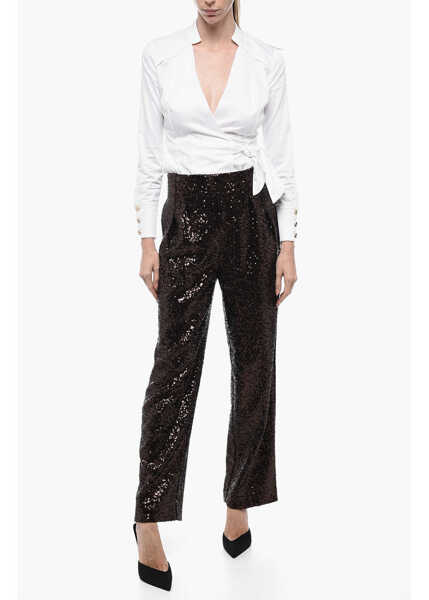 Pantaloni casual In The Mood For Love Sequined Clyde Pants With Wide Leg Brown Femei (BM 15327340) 4