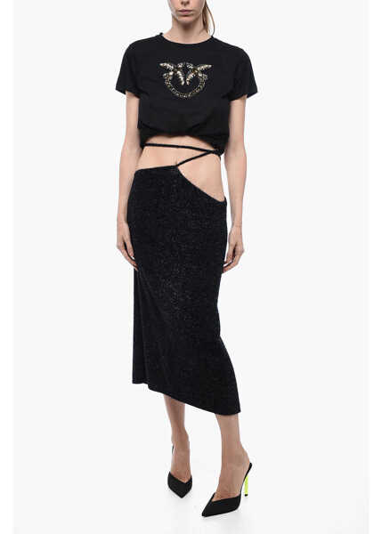 Rochii scurte ROTATE Birger Christensen Fuzzy Glitter Pencil Skirt With V Waist Band Black Femei (BM 15327397) 4