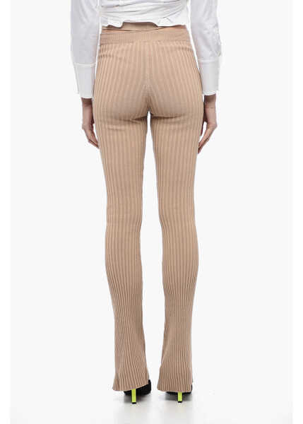 Pantaloni casual ANDREADAMO Ribbed Flared Pants With Cut Out Detail Beige Femei (BM 15327511) 2