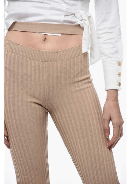 Pantaloni casual ANDREADAMO Ribbed Flared Pants With Cut Out Detail Beige Femei (BM 15327511) 3