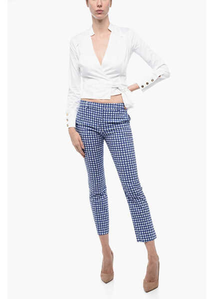 Pantaloni casual True Royal Stretch Cotton Chinos Pants With Check Motif Blue Femei (BM 15327517) 4