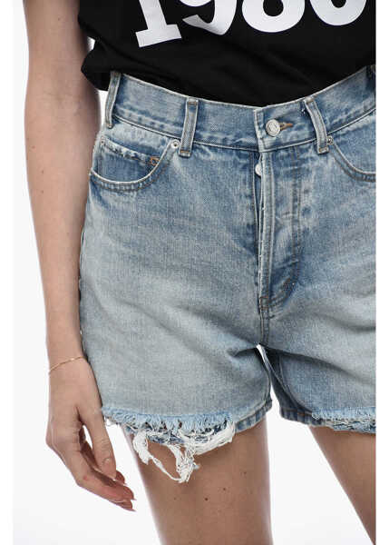 Pantaloni scurti WE11DONE Denim Shorts With Frayed Hem Light Blue Femei (BM 15327520) 3
