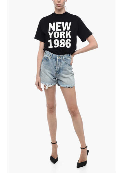 Pantaloni scurti WE11DONE Denim Shorts With Frayed Hem Light Blue Femei (BM 15327520) 4