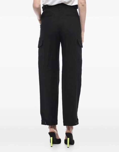 Pantaloni casual Bally Flax Blend Cargo Pants With Martingales Black Femei (BM 15327535) 3
