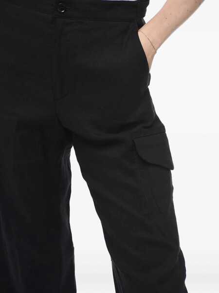 Pantaloni casual Bally Flax Blend Cargo Pants With Martingales Black Femei (BM 15327535) 5