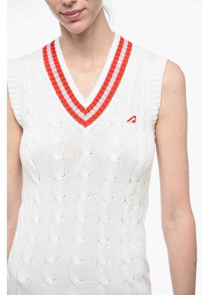 Pulovere AUTRY V Neck Aran Cotton Minidress Beige Femei (BM 15327604) 3