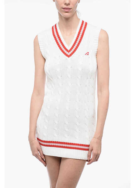 Pulovere AUTRY V Neck Aran Cotton Minidress Beige Femei (BM 15327604) 4