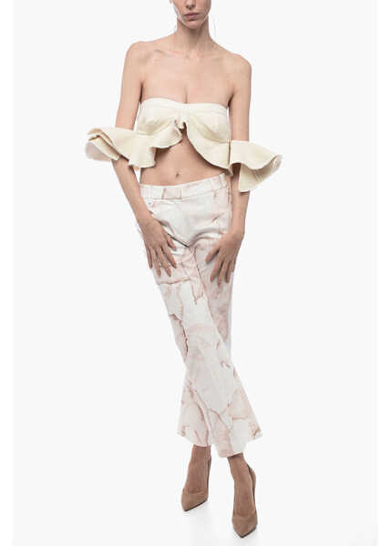 Pantaloni casual True Royal Stretch Cotton Chinos Pants With Murble Motif Pink Femei (BM 15327610) 4