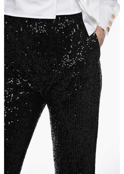 Pantaloni casual In The Mood For Love Sequined Asha Pants With Ankle Cuffs Black Femei (BM 15327622) 3