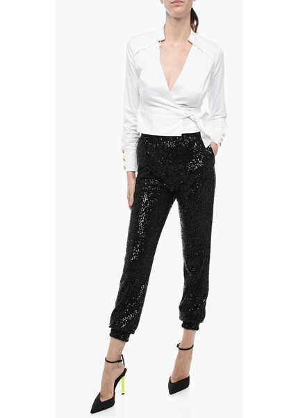 Pantaloni casual In The Mood For Love Sequined Asha Pants With Ankle Cuffs Black Femei (BM 15327622) 4