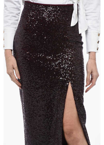 Fuste lungi In The Mood For Love Sequined Tilo Skirt With Front Slit Burgundy Femei (BM 15327625) 3