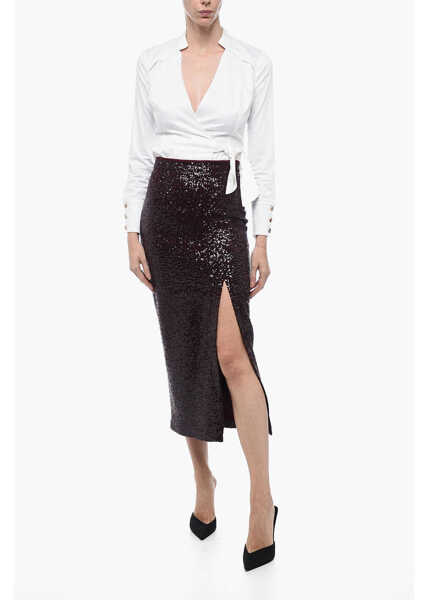 Fuste lungi In The Mood For Love Sequined Tilo Skirt With Front Slit Burgundy Femei (BM 15327625) 4