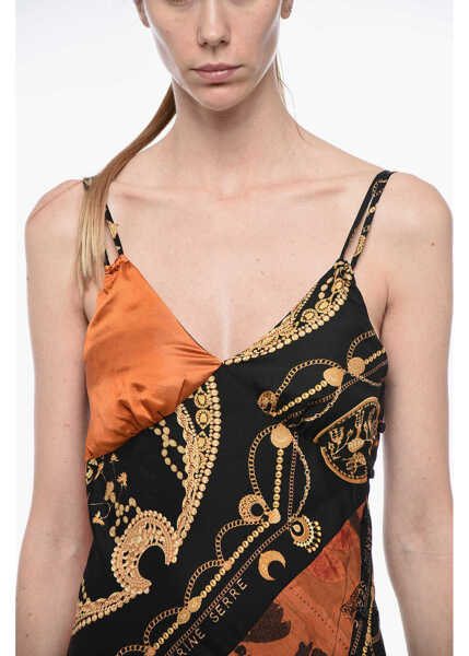 Rochii lungi MARINE SERRE Satin Slip Dress With Graphic Print Orange Femei (BM 15327658) 3