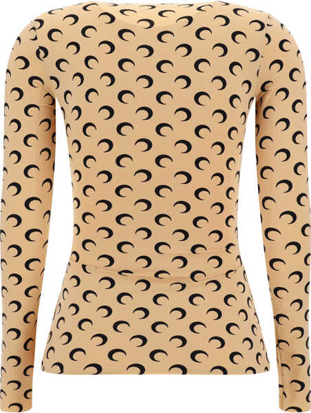 Topuri MARINE SERRE Long-sleeve Top with iconic all-over contrasting moon logo print TAN Femei (BM 15340780) 2