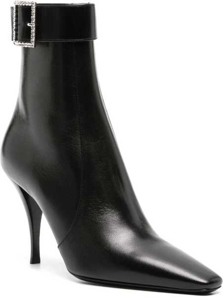 Botine Saint Laurent Leather Tom Booties With Jeweled Buckle 9Cm Black Femei (BM 15351685) 2