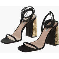 Sandale cu toc Satin Sandals With Squared Rhinstoned Heel 10Cm Femei