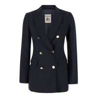 Sacouri Blue Double-Breasted Jacket With Golden Buttons In Wool Blend Woman Femei