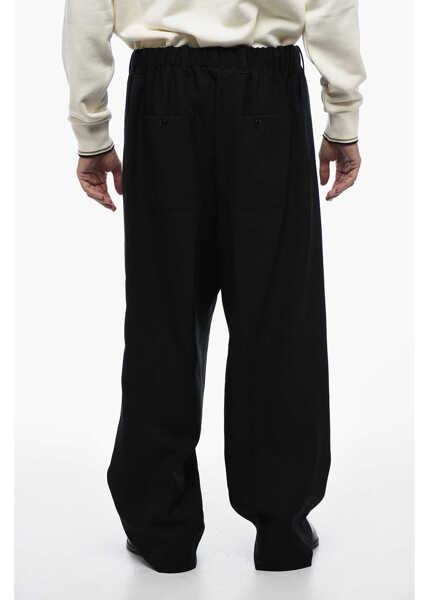 Pantaloni casual RANDOM IDENTITIES Elastic Waist Straight Fit Peated Pants Black Barbati (BM 15388594) 2