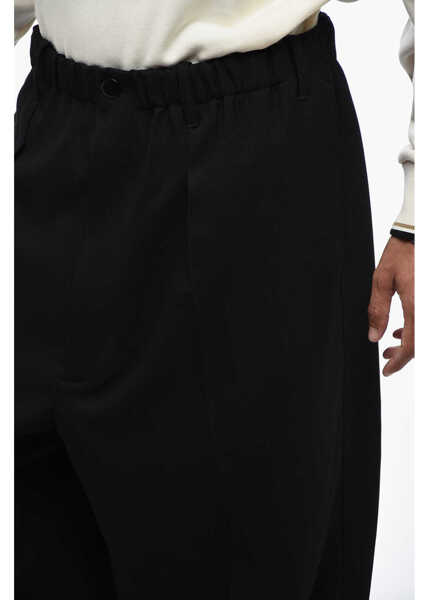 Pantaloni casual RANDOM IDENTITIES Elastic Waist Straight Fit Peated Pants Black Barbati (BM 15388594) 3